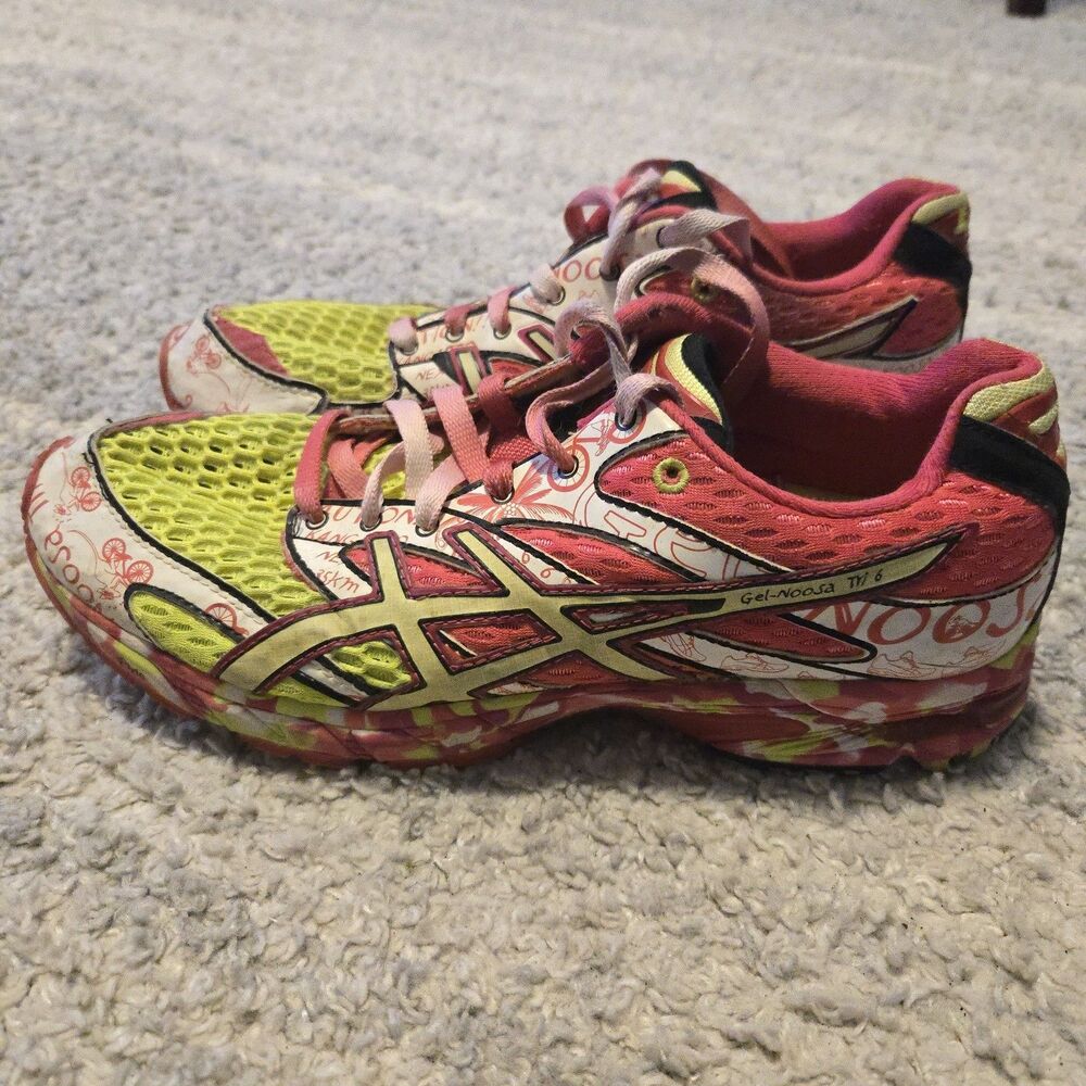 Asics Gel Noosa Tri 6 Womens T163N Pink Yellow Lace Up Sneakers Shoes Size US 9